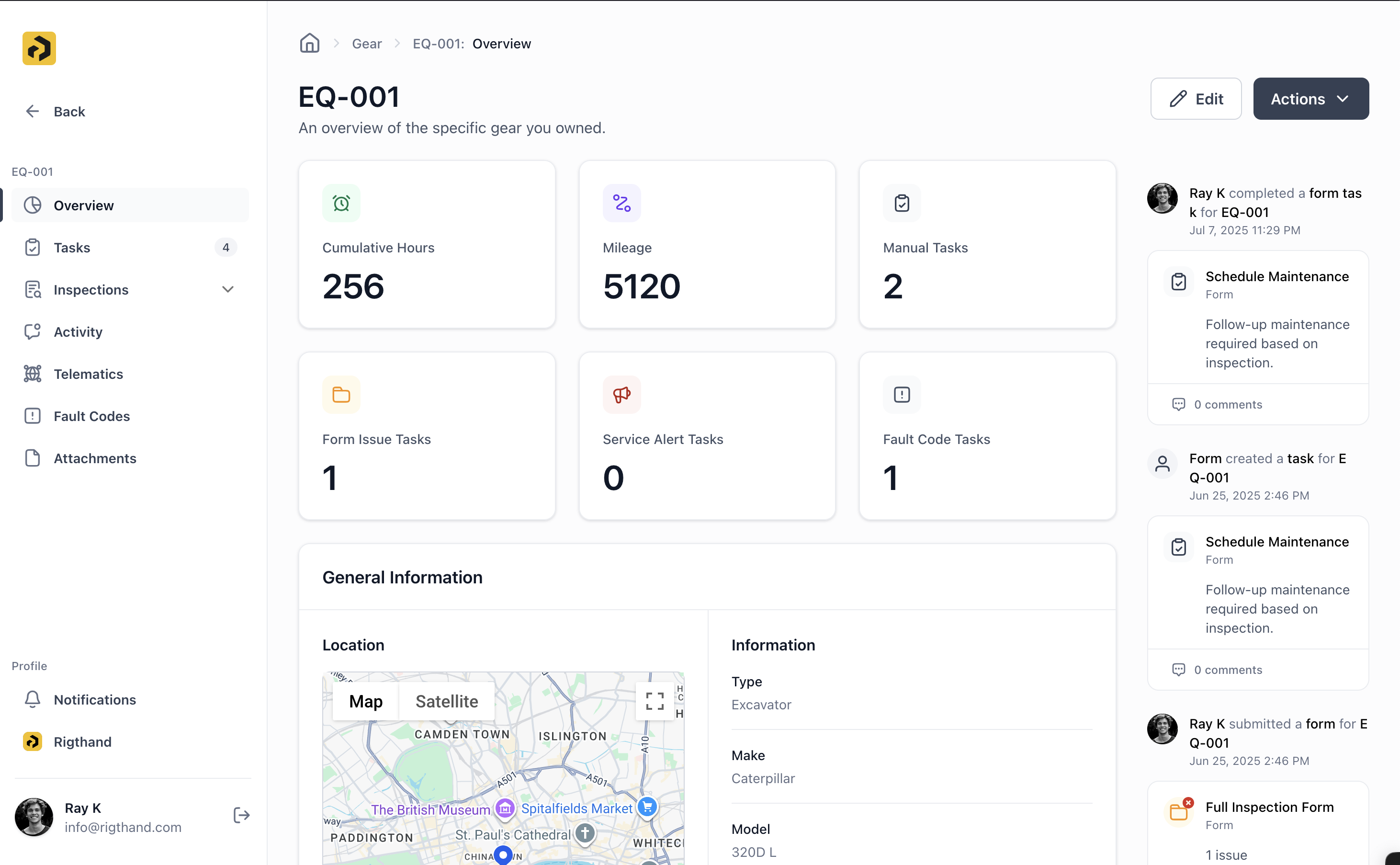 Asset Dashboard interface