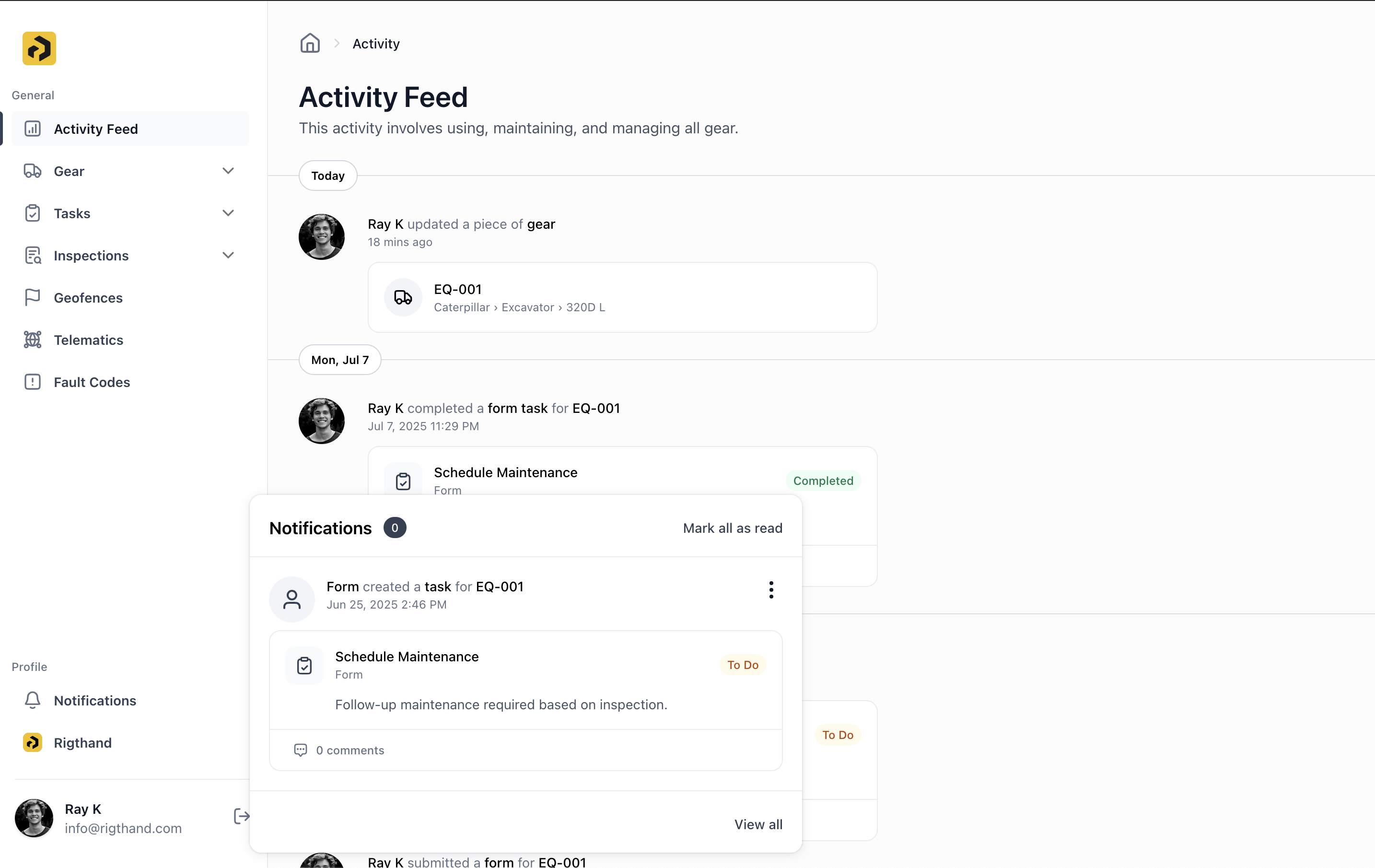 Notification Center interface